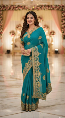 RIDDHI Embroidered Arani Pattu Georgette Saree(Light Green)