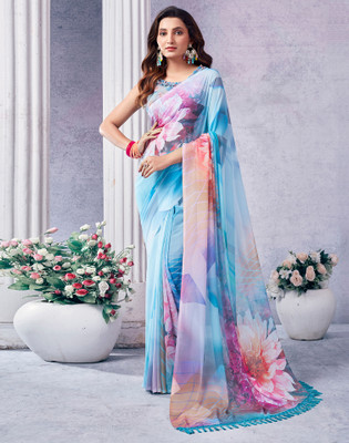 Divastri Printed Bollywood Georgette Saree(Blue, Multicolor)