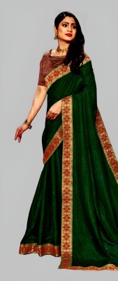 RADHA RANI TEXTILE Solid/Plain, Self Design, Embroidered Bollywood Silk Blend Saree(Dark Green)