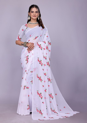 Apnisha Printed Bollywood Georgette Saree(White)
