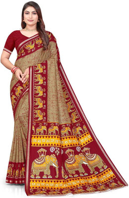 SGM Printed Bollywood Raw Silk Saree(Beige)