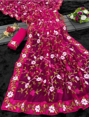 Vijay Fashion Embroidered Bollywood Net Saree(Pink)