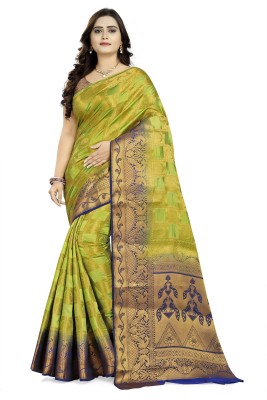 Arriva Fab Printed Banarasi Jacquard Saree(Green)