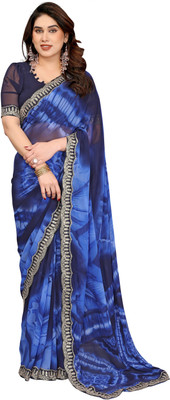 NIRMOHIFASHION Printed Bollywood Georgette Saree(Dark Blue)
