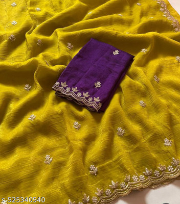 Sanwariya Silks Embellished Chanderi Chanderi Saree(Yellow, Multicolor)
