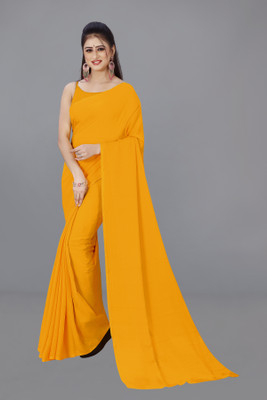 Anand Sarees Solid/Plain, Dyed Daily Wear Georgette Saree(Orange)
