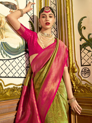 ANOUK Woven Kanjivaram Silk Blend Saree(Light Green)