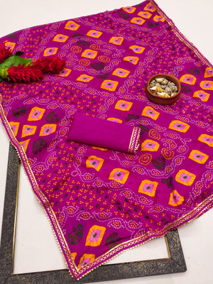 Kanooda Prints Printed Bandhani Georgette Saree(Pink)
