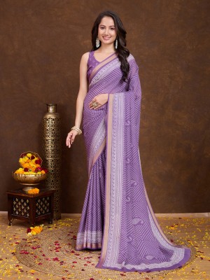 RekhaManiyar Printed Bollywood Silk Blend Saree(Purple)