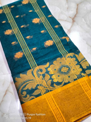 p fashion Self Design Tant Pure Cotton Saree(Dark Blue)