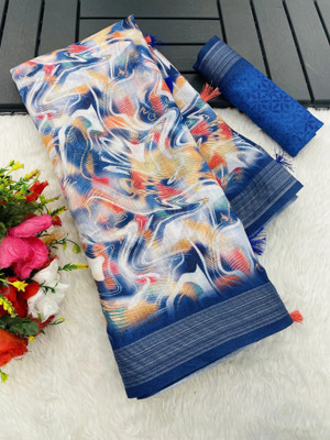 HouseOfCommon Printed Bollywood Linen Saree(Multicolor)