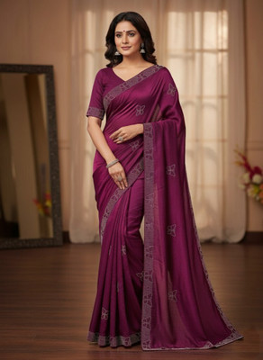 Anokhi Embellished, Solid/Plain Bollywood Chiffon Saree(Purple)