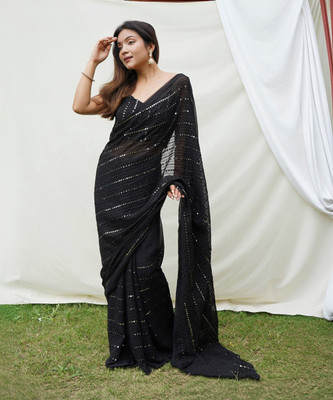 NJ FASHION Self Design Daily Wear Georgette Saree(Black)