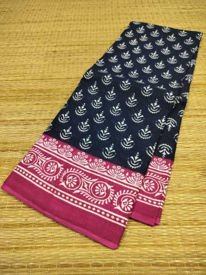 Sayak Creation Printed Chanderi Cotton Blend Saree(Dark Blue, Pink)