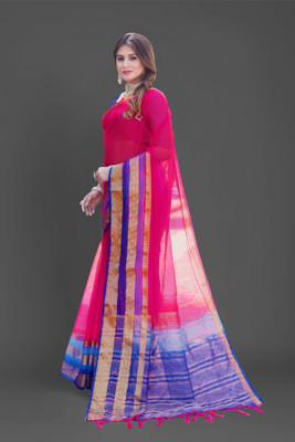 Aarunika SST Solid/Plain Bollywood Organza Saree(Pink)