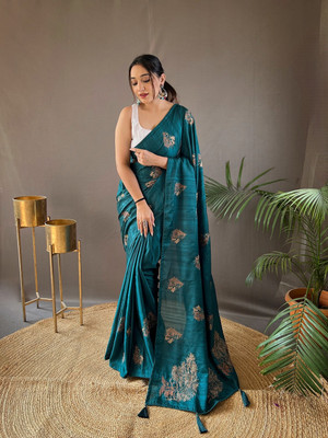 SGF11 Embroidered Handloom Silk Blend Saree(Multicolor)