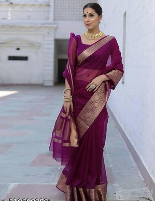 shri vinayak creations Solid/Plain, Woven Banarasi Art Silk Saree(Purple)