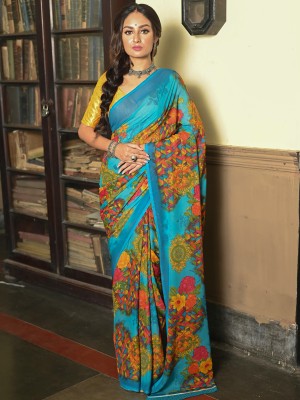 ANOUK Printed Daily Wear Georgette Saree(Yellow)