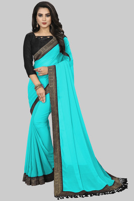 Aai shree khodiyar Solid/Plain, Woven Daily Wear Georgette Saree(Light Blue)