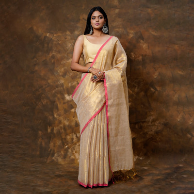 Teejh Solid/Plain Bollywood Tissue Saree(Gold)