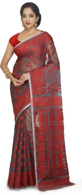 BENGAL HANDLOOM Woven Jamdani Cotton Silk Saree(Red)