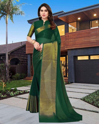 Brahmputra Mart Solid/Plain Daily Wear Chiffon Saree(Green)