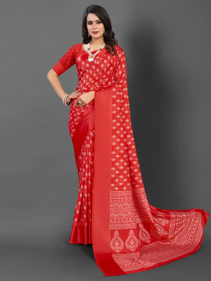 Divastri Printed Daily Wear Silk Blend Saree(Red)