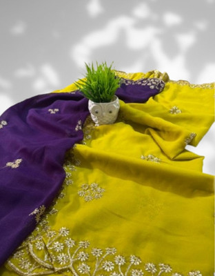 MR ENTERPRISE Embroidered, Floral Print Assam Silk Georgette Saree(Yellow)