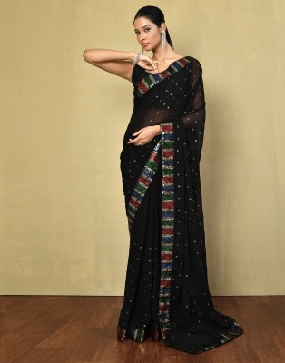 Samah Embroidered, Embellished Bollywood Georgette Saree(Black, Gold)