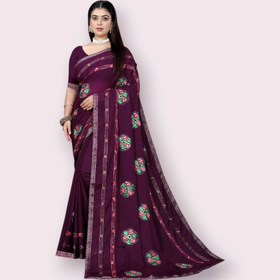 HouseOfCommon Embroidered Bollywood Georgette Saree(Purple)