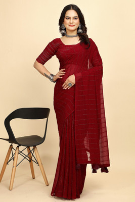 vezas Embroidered, Solid/Plain Bollywood Chiffon Saree(Maroon)