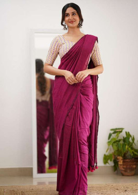 pal saree mahal Solid/Plain Handloom Pure Cotton Saree(Maroon)