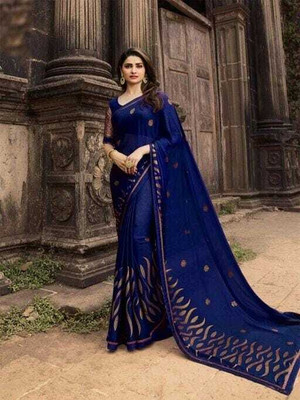Gold Art Fashion Woven Kanjivaram Jacquard, Pure Silk Saree(Dark Blue)