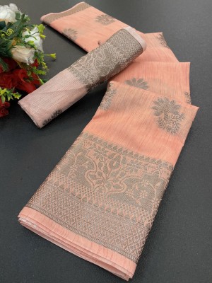 NIYAMI Self Design, Woven, Floral Print, Solid/Plain Bollywood Jacquard, Cotton Linen Saree(Pink)