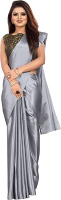 cosfic Solid/Plain Dharmavaram Satin Saree(Grey)