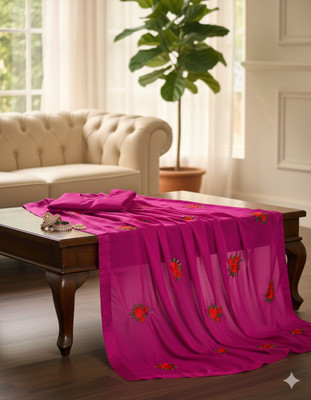 RE Renny Enterprise Embroidered Bollywood Georgette Saree(Pink)