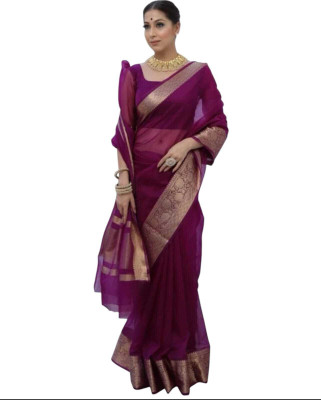 Zahidandsons Solid/Plain, Dyed, Woven Banarasi Organza Saree(Magenta)