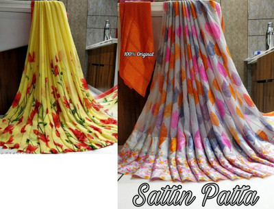 Sitanjali Printed Daily Wear Georgette Saree(Pack of 2, Grey, Yellow)