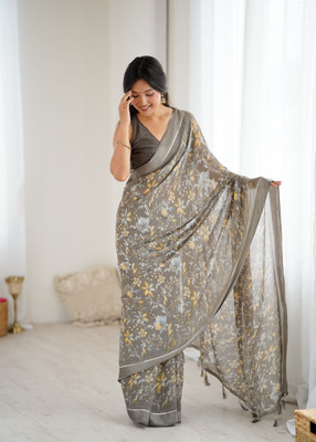 RAJESHWAR FASHION Floral Print, Printed Daily Wear Chiffon Saree(Grey)
