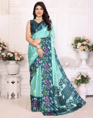 Divastri Printed Bollywood Tussar Silk Saree(Blue)