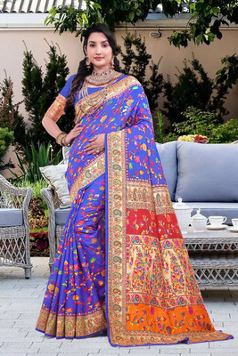 Wovenza Self Design, Woven Bollywood Cotton Blend, Semi-Pashmina Saree(Purple)