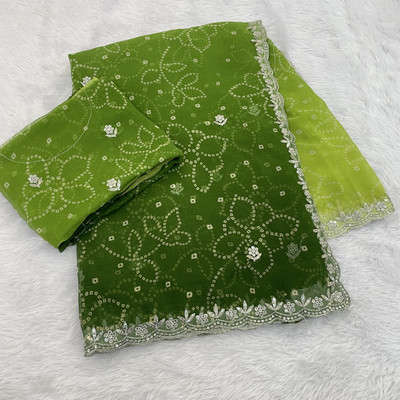 LAJEELEE Embroidered Bollywood Georgette Saree(Green)