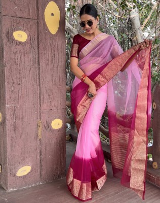 SIRIL Woven, Self Design Banarasi Organza, Jacquard Saree(Purple, Pink)