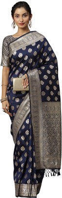 Akhilam Woven Banarasi Silk Blend Saree(Dark Blue)