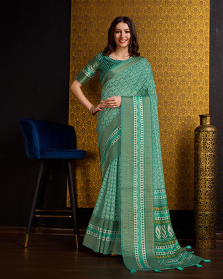 Divastri Digital Print Bollywood Silk Blend Saree(Blue)
