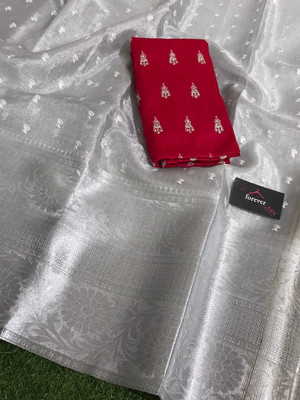Banaras silk palace Woven Kanjivaram Tissue Saree(Silver)
