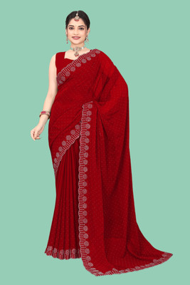 Shiv Febric Embellished Banarasi Chiffon Saree(Red)