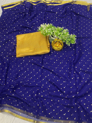 ELEGANCE FAB Polka Print Bollywood Chiffon Saree(Dark Blue)