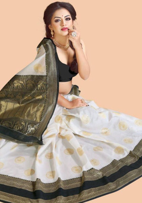 parthfabric Woven Banarasi Art Silk, Jacquard Saree(Black)