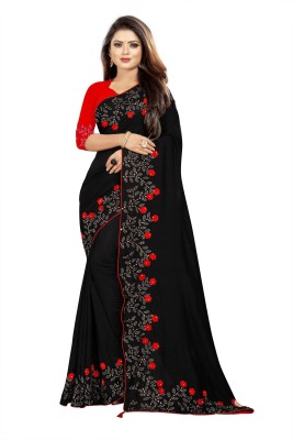 Hinayat Fashion Embellished Bollywood Silk Blend Saree(Black)